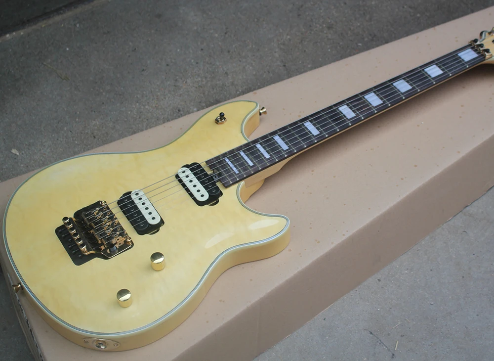 Light Yellow Electric Guitar with Rosewood Fretboard,Quilted Maple veneer,Customized Logo/Color Available