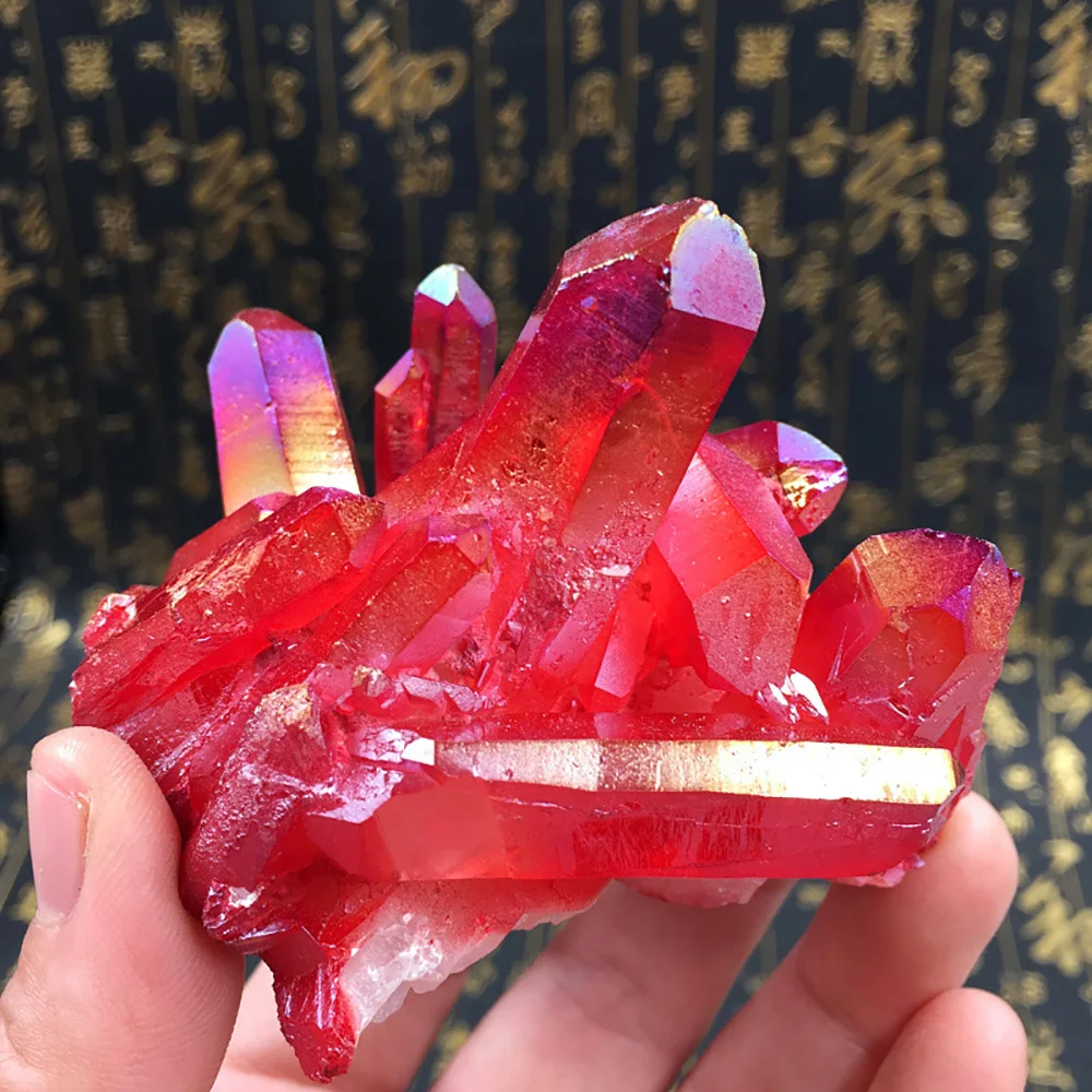 Red Titanium Coated Natural Rock Healing Crystal Cluster Quartz Geode Stone Mineral Gemstone Home Decoration Specimen