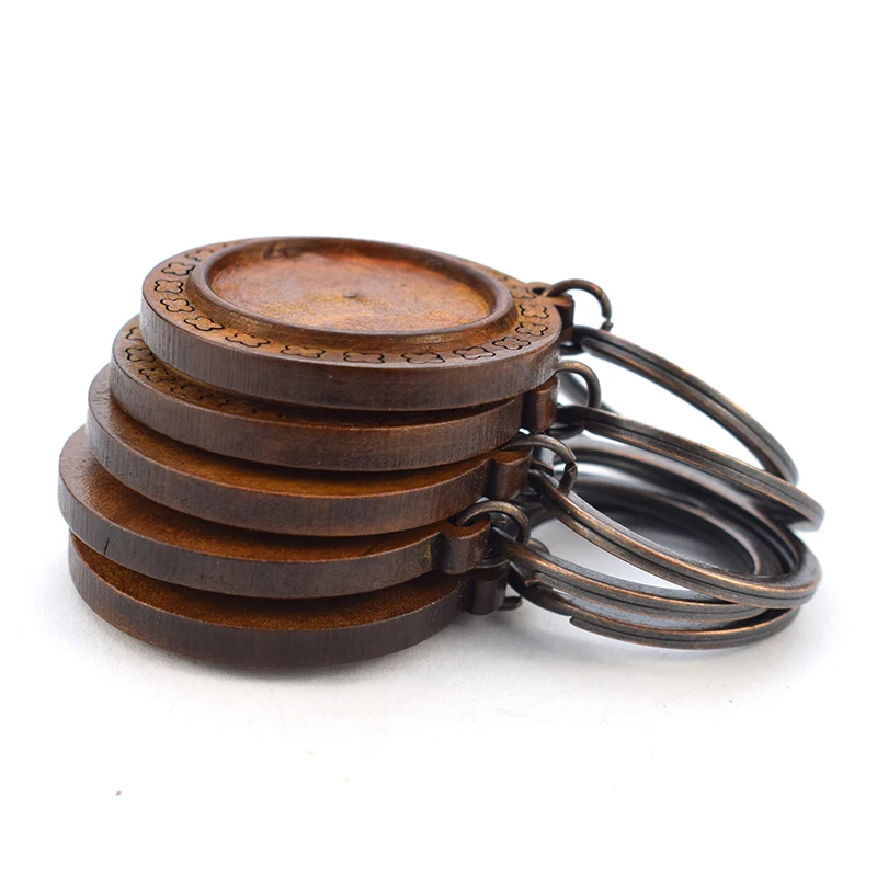 10 sztuk/partia ręcznie robiony drewniany brelok podstawa pusty brelok Diy breloczek Fit 25mm szklany kaboszon akcesoria do wyrobu biżuterii
