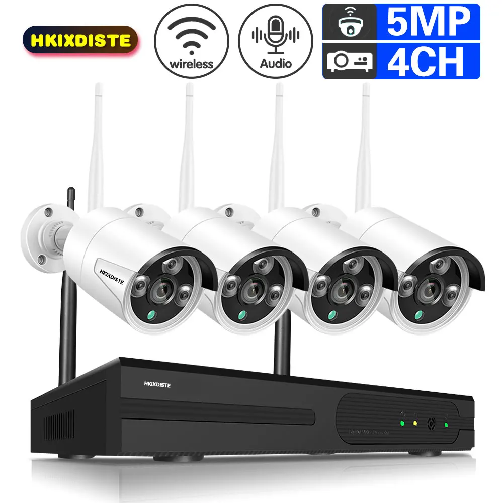 

HKIXDISTE 4CH Wireless CCTV System 3MP 5MP NVR wifi Outdoor 5MP AI IP Camera Security System Video Surveillance LCD monitor Kit