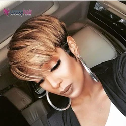 Straight Human Hair Bob Wigs For Black Women Remy Short Wigs Human Hair 180% Density Brazilian Pixie Cut Straight Wig With Bangs