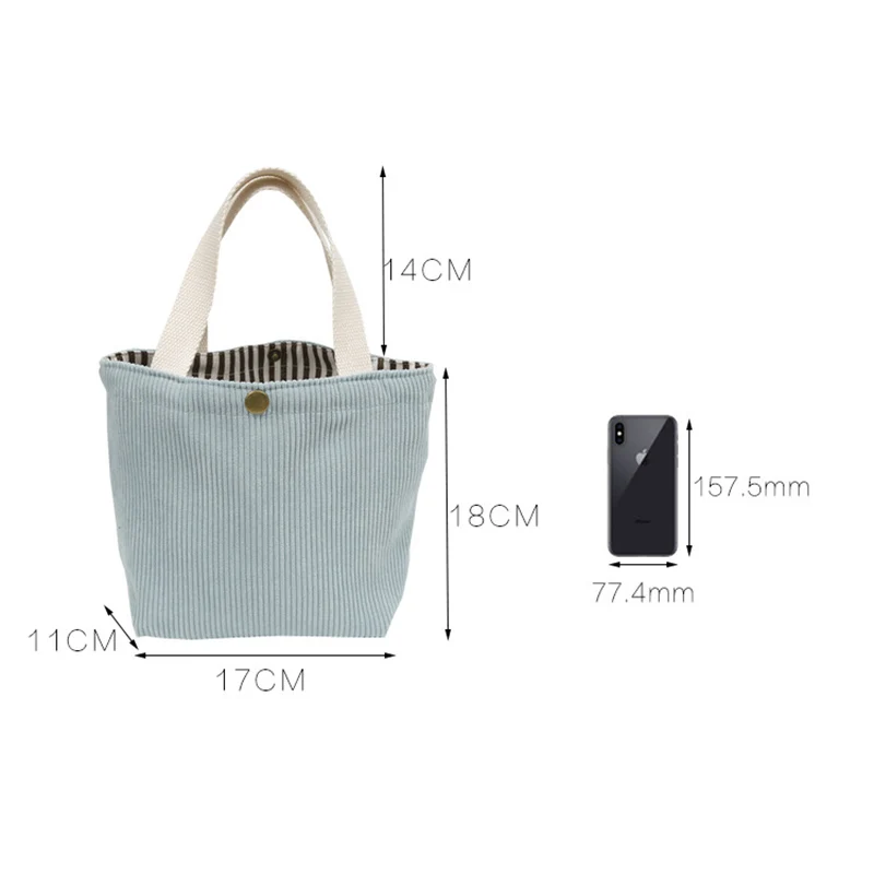 Small Corduroy Lunch Bag for Women 2023 Eco Canvas Portable Tote Bags Mini Female Students Bento Picnic Food Bag Travel Handbags