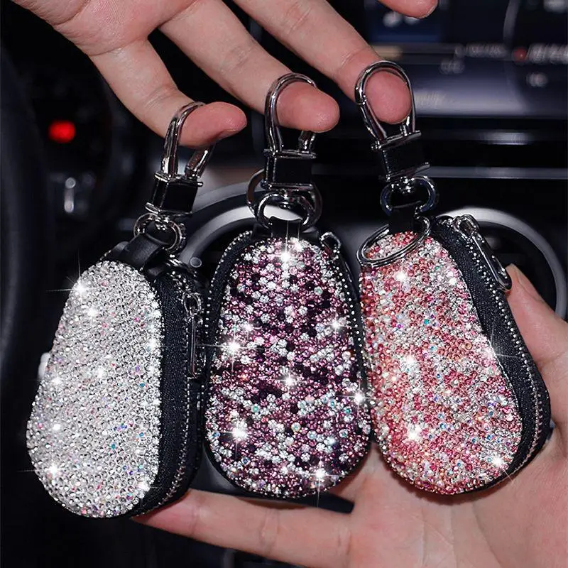 

Diamond Inlaid Key Bag Lovely Car General Key Leather Case Key Chain Protective Case Decorative Products Car Key Holder Purse