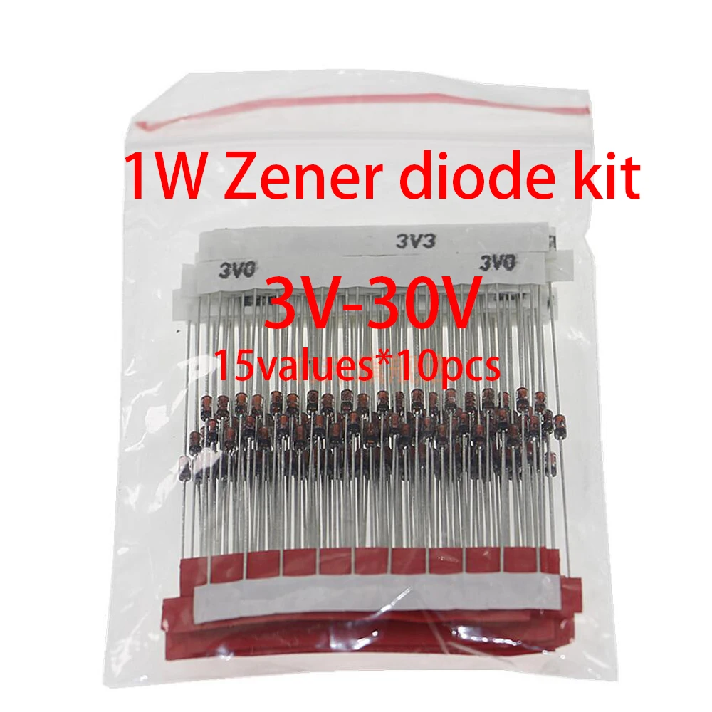 150pcs 1W Zener diode kit DO-41 15values*10pcs 3V-30V component diy kit Steady pressure tube KIT