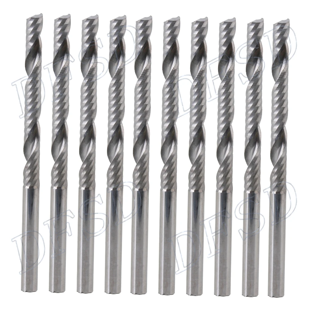 3.175 x 32mm 1/8'' Carbide Endmill Cutter Single Flute Spiral CNC Router Bits Pack of 10