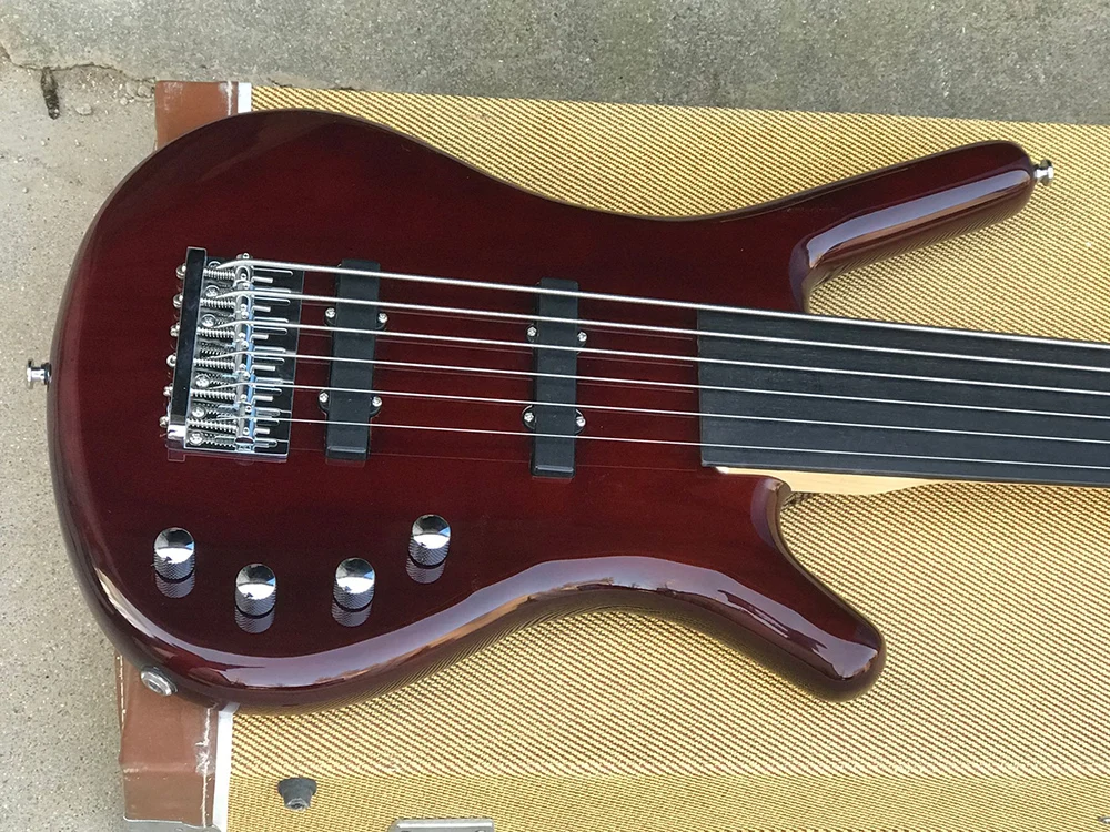 6 Strings Fretless Navy Wine-red Electric Bass with Rosewood Fretboard