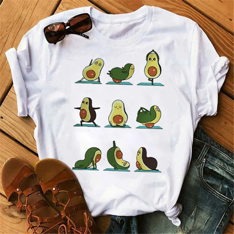 NONE Maycaur neue Frauen T-Shirts Sommer niedlich Avocado bedruckte Tops T-Shirts weibliche T-Shirt Kurzarm weiß T-Shirt für Dame lässige Tops 5