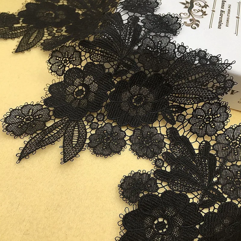 Sale Widening Water-soluble Embroidery Thin Thread Black Eyelash Lace Fabric DIY Dress Cheongsam Sewing Decorative Accessories