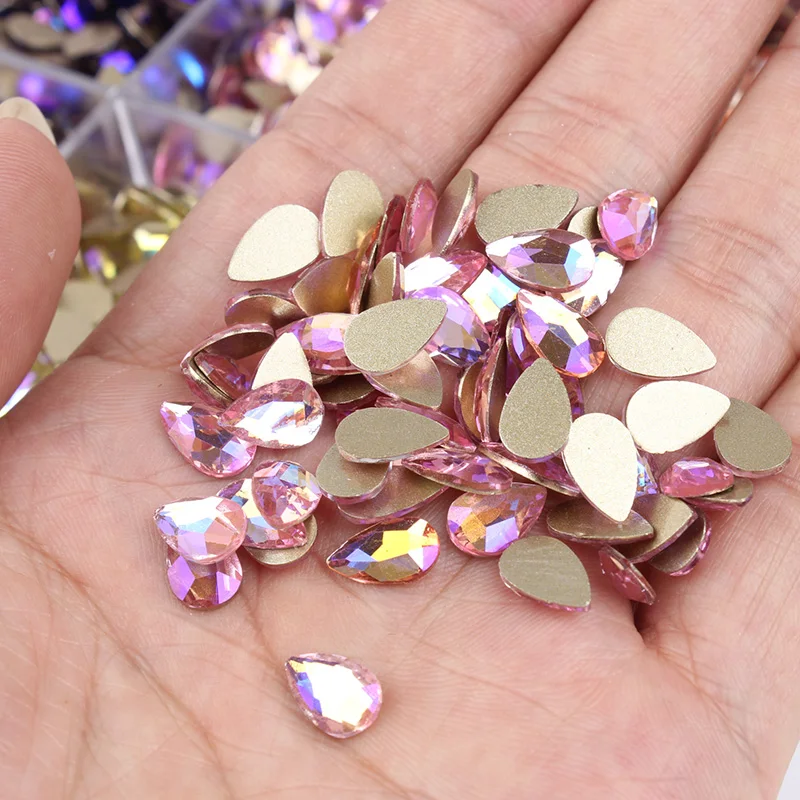 30/100Pcs Glass Crystal 7X10MM Water Drop Shape 19Color 3D Nail Art Rhinestones For DIY Manicure Decorations Diamond