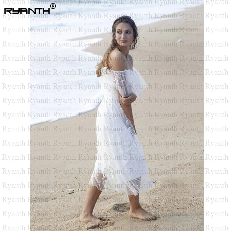 Robe de mariée en dentelle, courte, épaules dénudées, style Boho, sur mesure, pour la plage, 2020