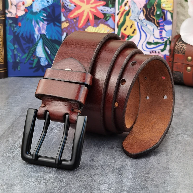 Super Wide 4.2CM Luxury Thick Genuine Leather Men Belt Double Buckle Belt Ceinture Leather Belt Men Jeans Trouser Belt MBT0018