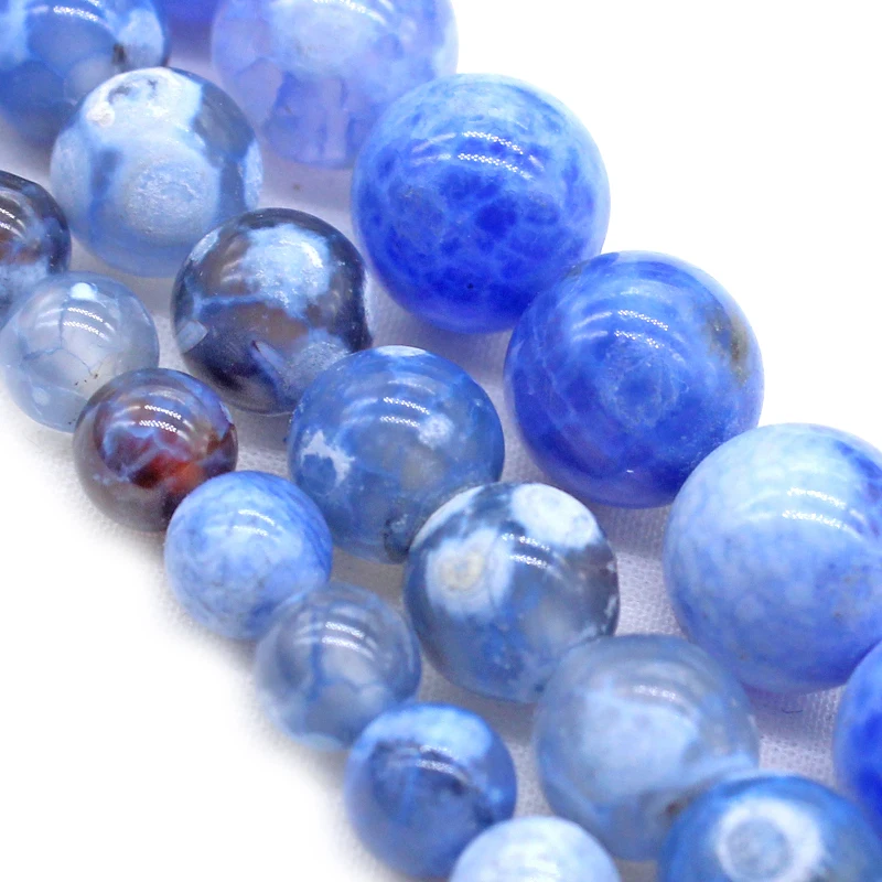 Wholesale Natural Stone Chalcedony smooth Blue Agat Loose Round Beads Bracelet Necklace lady 6 8 10 MM Pick size For Jewelry