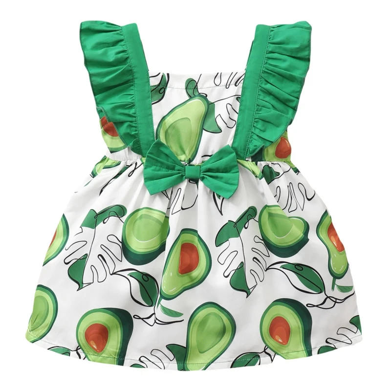 Baby Girls Summer Dress Children\'s Party Dresses Clothing Kids Cute Avocado Printed Sleeveless Tops Bow Dress For Girls C