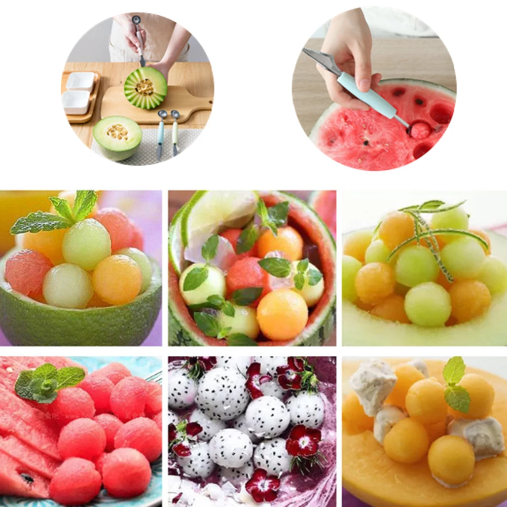 2In1 Ice Cream Ball Spoon DIY Assortment Fruit Digging Spoons Grapefruit Scoop Kitchen Tool Watermelon Fruit Carving Gouge Knife