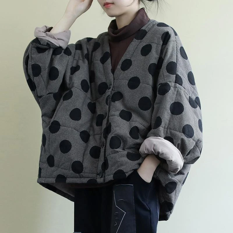 Autumn New Fashion Women Jackets Clothing Loose Casual Thick Cotton Coat Long Sleeve Polka Dot Jackets Coats S587