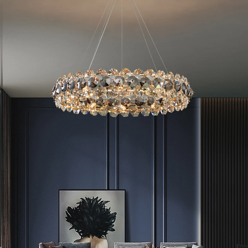 

Modern Crystal Chandelier For Living Room Round Hanging Lamp Luxury Home Decoration Light Fixtures Dining Room Bedroom Led Light