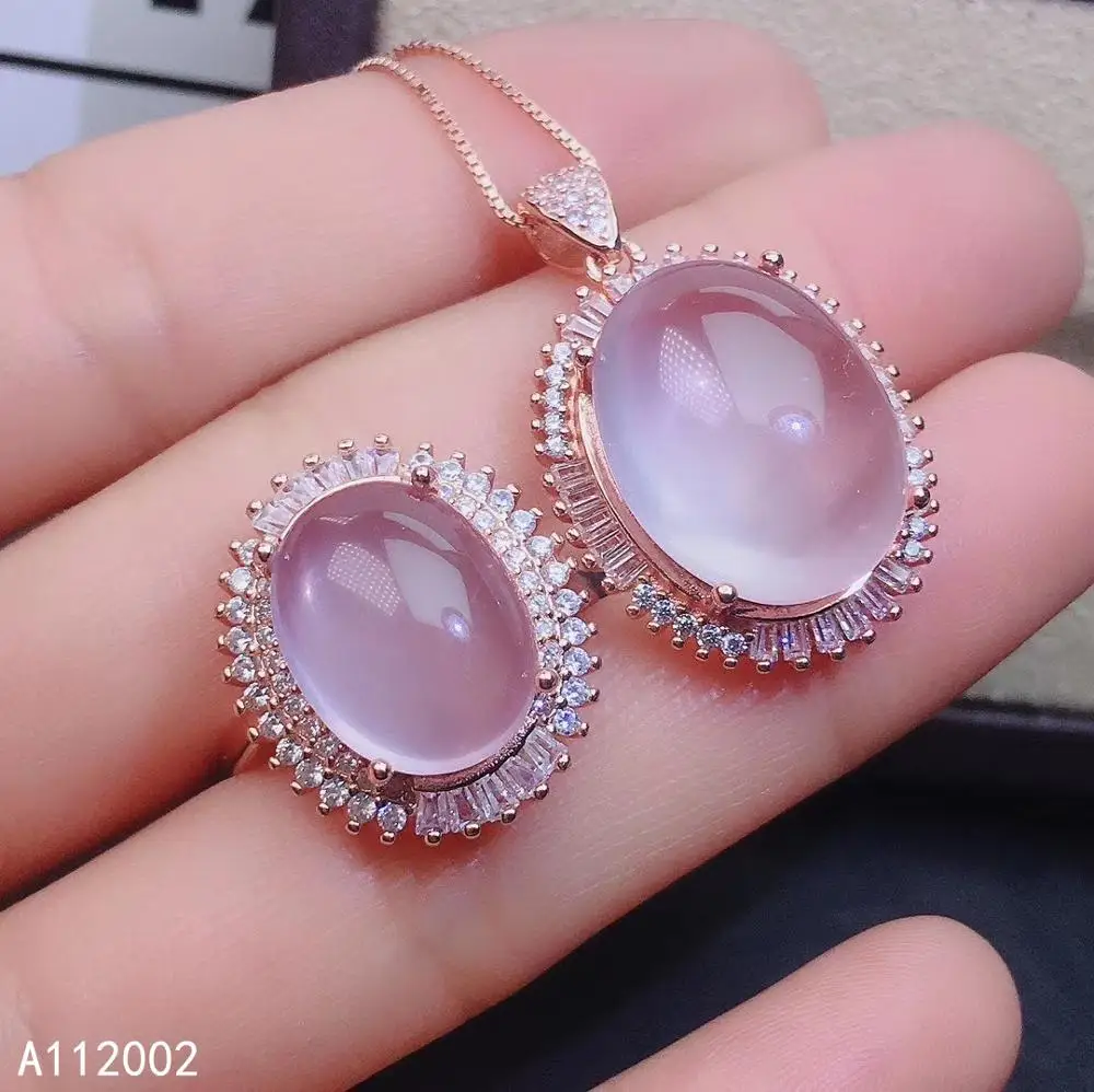 

KJJEAXCMY fine jewelry natural Rose Quartz 925 sterling silver women set support test classic hot selling