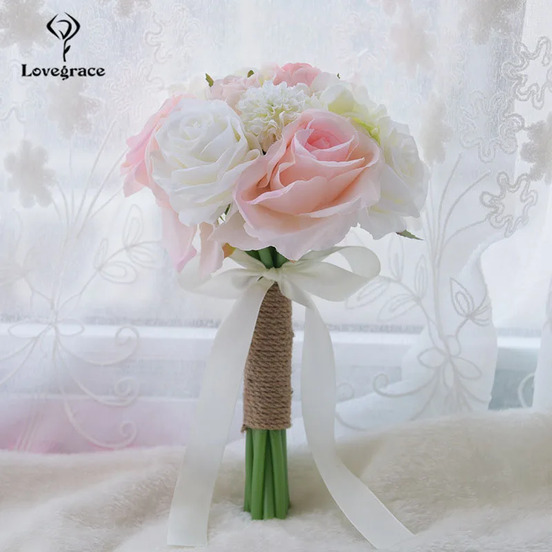 Lovegrace Bridal Bouquet di Fiori Damigella D'onore di Cerimonia Nuziale Del Fiore di Rosa della Seta Artificiale Peony Hydrangea Bouquet Partito di Promenade di Cerimonia Nuziale di Alimentazione