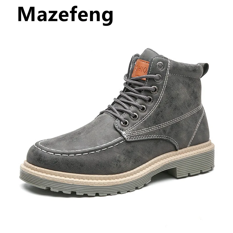 

Men High Quality Leather Boots Male Spring Casual Motorcycle Ankle Botas Hombre Men Lace-Up Basic Boots Man Fashion Men Boots