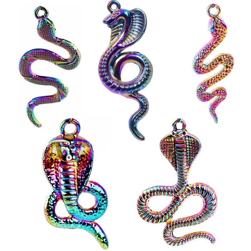 Snake Charm Cobra Rainbow Pendant 5pcs Mix Animal Charms For Jewelry Making Supply DIY Necklace Fashion Earring Punk Accessories