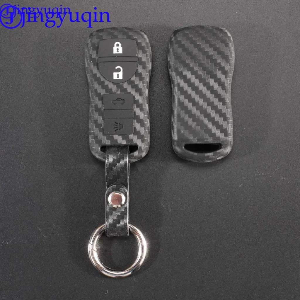 Jingyuqin-tampa da chave do carro, 2/3/4 botões, fibra de carbono, para nissan, armada, sentra 350z, altima, maxima, infiniti