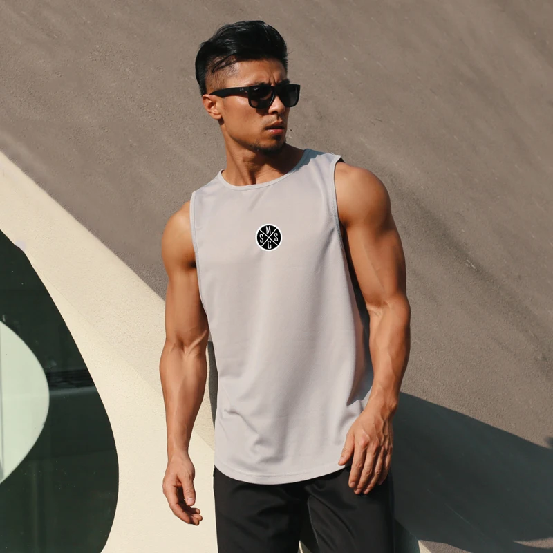 Bodybuilding Vest Men Sports Tank Top Men Gym Clothing Fitness Workout Sleeveless Shirt Mesh O Neck Running Stringer Singlets