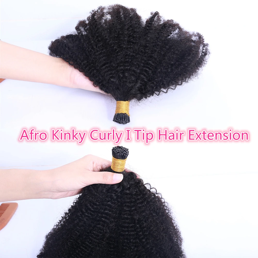 Brazilian Afro Kinky Curly I Tip Microlinks Human Hair Extensions For Black Women Virgin Hair Bulk Natural Black Color