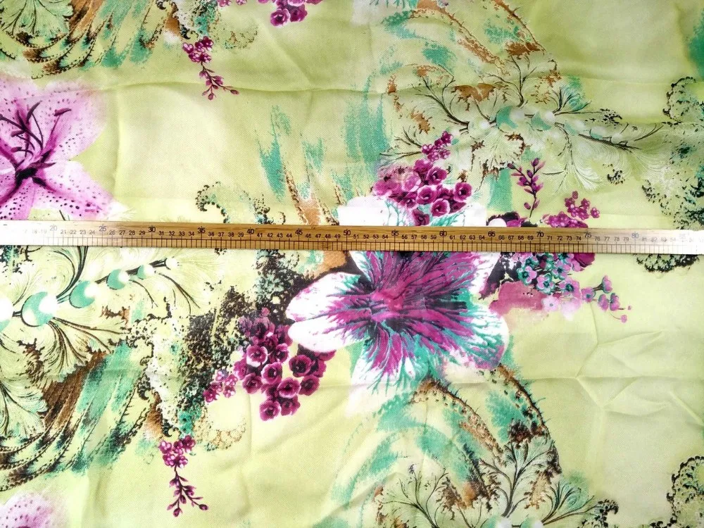 New Designer 100% Pure Natural Mulberry Silk Chiffon Fabric Light Yellow Flowers Print Shirt Cloth Decoration Scarf Wide Tissu