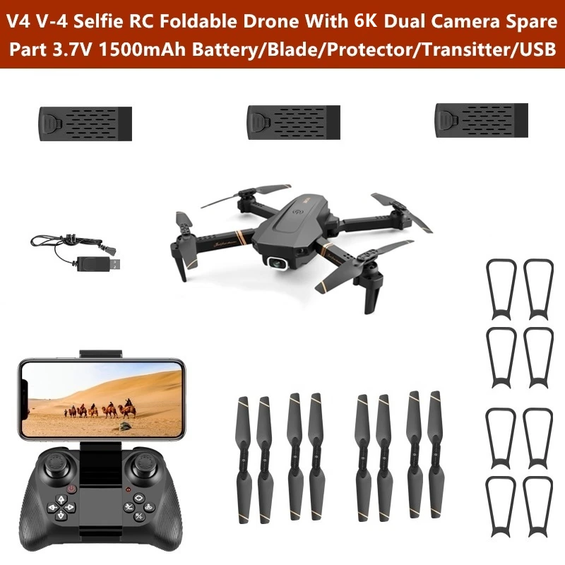 V4 V-4 Smart Follow WIFI FPV 6K Selfie RC Drone Spare Part 1500mAh Battery/Propeller/Protective Frame/Remote Control/USB Cable