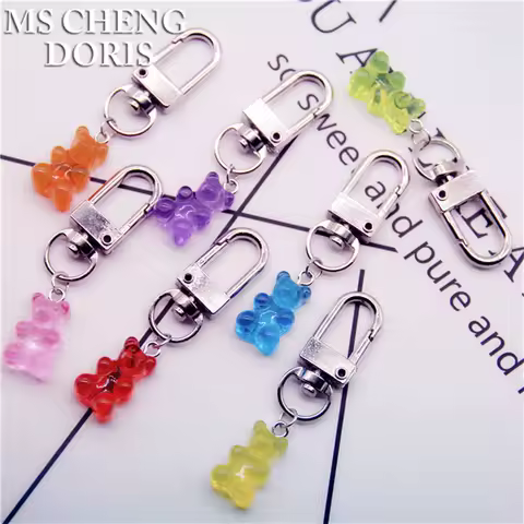 Candy Color Gummy Bear Keychain For Women Cute Resin Bear Charms Key Ring Holder Fashion Jewelry For Girls Gift