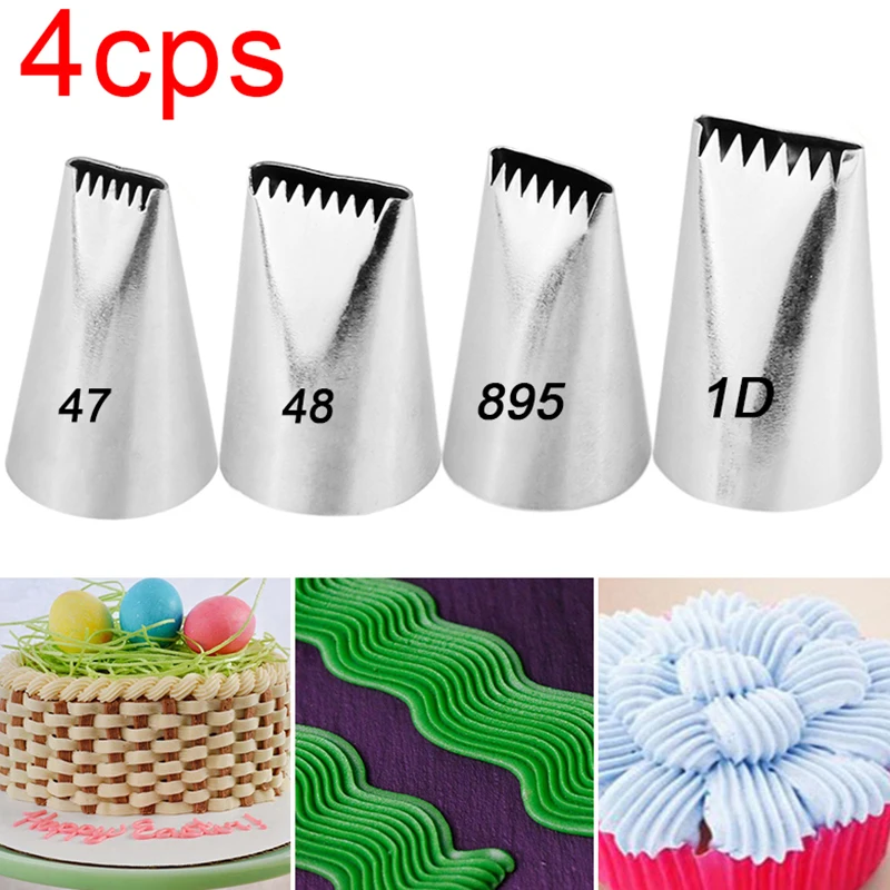 

4Pcs/set Stainless Steel Cake Icing Piping Nozzle Basket Weave Pastry Tips Cake Cream Cupcake for Sugar Craft Decorating Tools