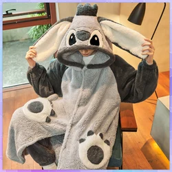 Cartoon Men's Bathrobe For Home Clothes Casual Kimono Winter Flannel Warm Long Robe Sets Thick  Sleepwear Plus Size Nightgown