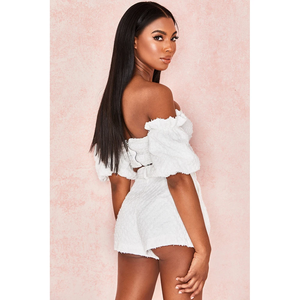 2023 New Summer Women 2 Piece Set Puff Sleeve Short pants Crop Top Shorts Tracksuit Sexy White Casual Two Piece Sets