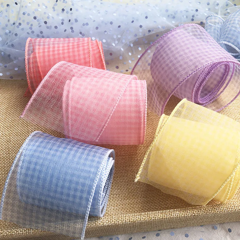 

Check Plaid Organza Ribbon, Handmade Tape, DIY Accessories, Hair Clips Bow, Satin Gauze, Voile Piping Webbing, 25m, 6cm