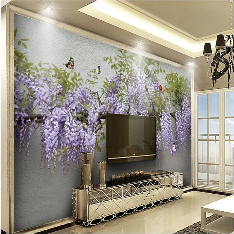 3DBEIBEHANG Customize any size mural wallpaper 3D stereo wisteria butterfly TV sofa background wall murals papel de parede 3d