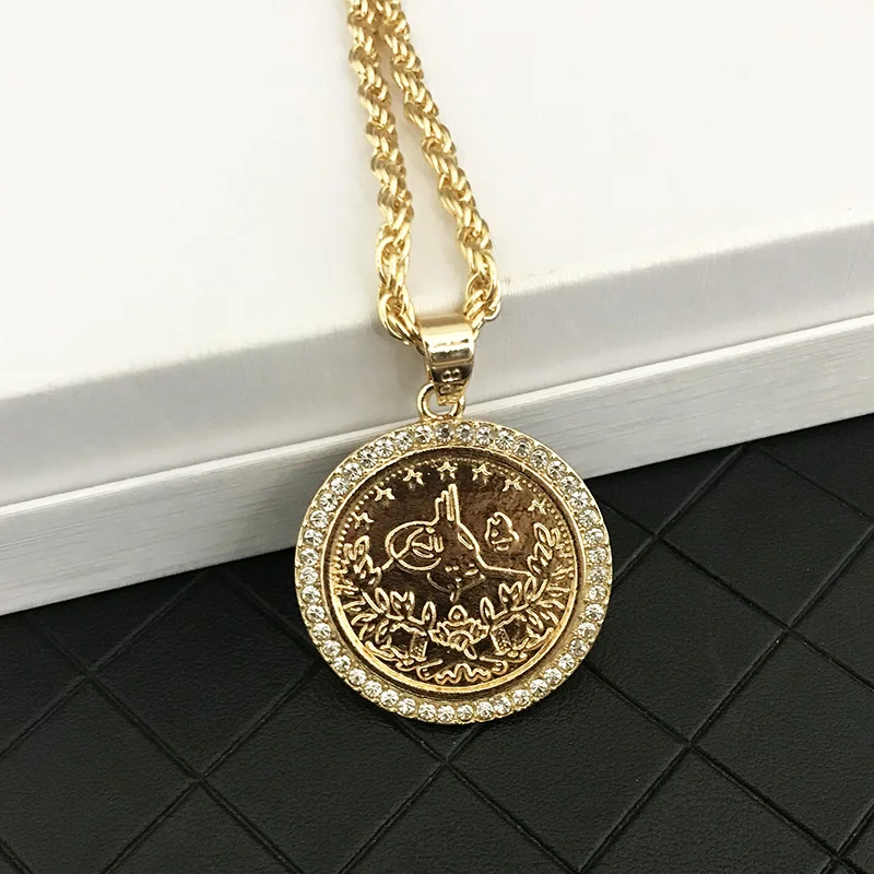 Fashion man woman necklace jewelry Ottoman national style badge pendant coins engraved design neck chain accessories