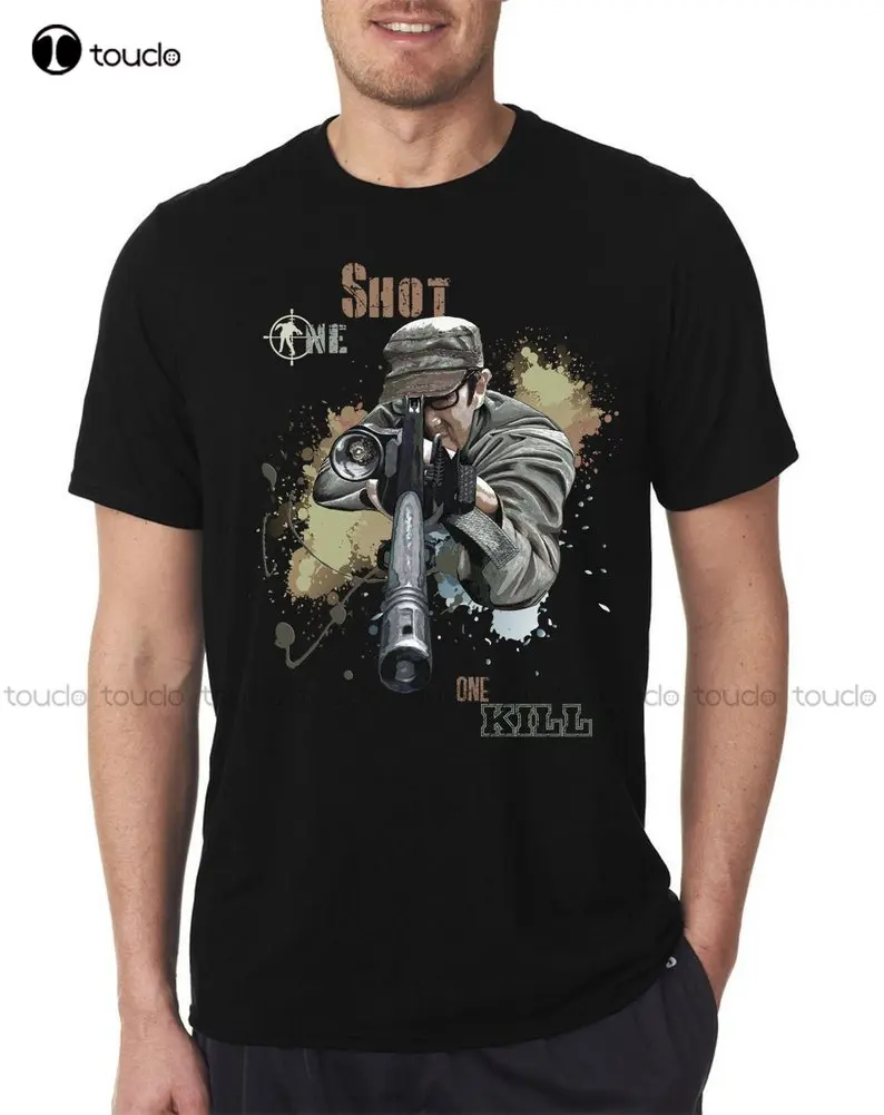 Sniper One Shot One Kill Gamer Zombie Army Ranger T-Shirt Men New Fashion Brand Clothing Summer Cotton Slim Fit T Shirts