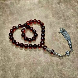 Colour 8mm+ Natural Amber stone Beads Muslim Taisbyha Rosary S925 Tassel&septa Accessories Refined counter gifts Free Shipping