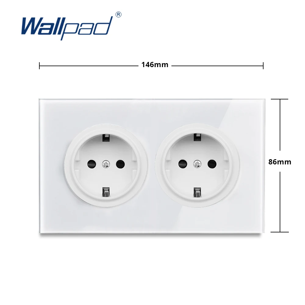 Wallpad L6 Double 2 Gang EU Standard Wall Socket 146 type German Dual Twin Power Outlet White Tempered Glass Panel 146*86mm