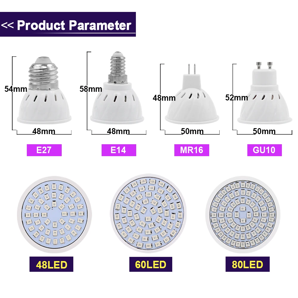 LED Grow Light Bulb AC 220V E27 E14 GU10 MR16 Lamps Bulb Greenhouse Hydroponic Phyto Lamp For Plant Full Spectrum Seeds Lighting