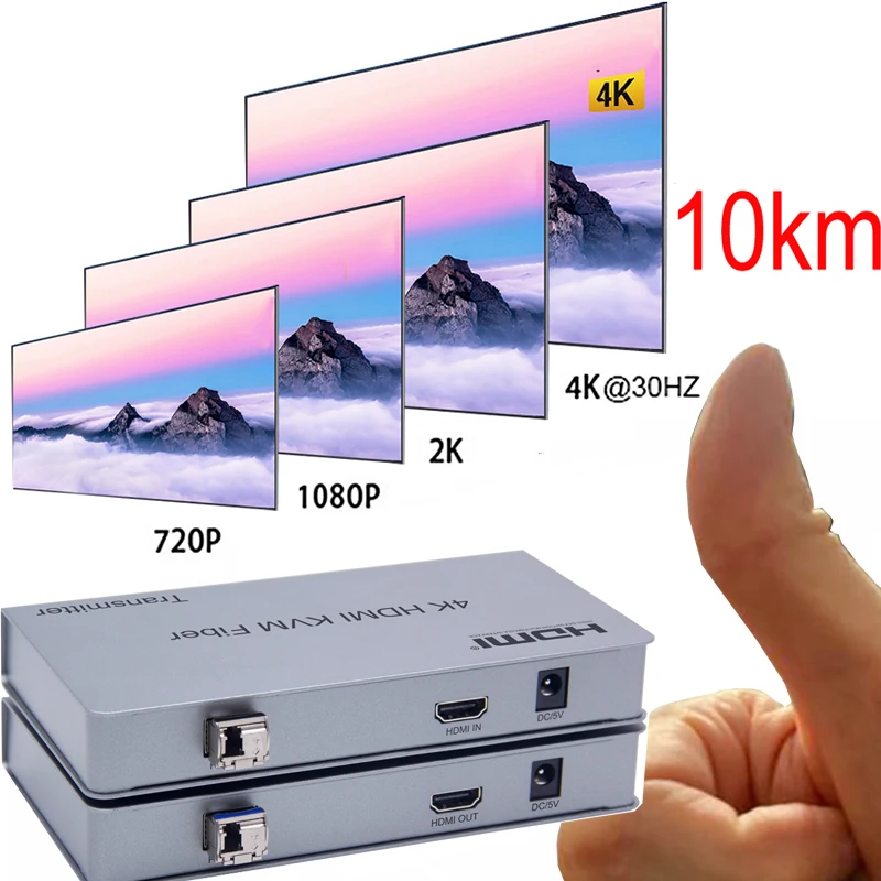 10KM 4K HDMI KVM Extender USB Mouse Keyboard Extension By Single Fiber Cable Cord Transmission DVD Video Player PC to TV HDTV