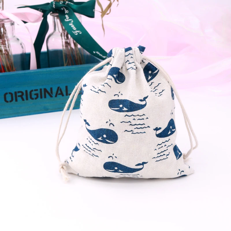 5pcs/lots 14*16cm Small fish Cotton Gift Bags Jewelry Packaging Bag Wedding Party Decoration Favors Drawable Gift Bag & Pouches