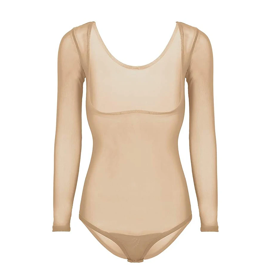 Een Stuk Turnpakje Mesh Borst Geopend Top Lange Mouwen Kostuum Accessoires Vrouwen Bodysuit Dieptepunt Shirt Buikdans Tops