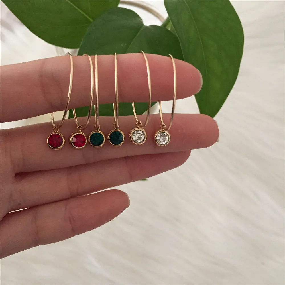 Korean Style Lovely Women Hoop Earrings Gold Color Hoop with Small Cute Stone Charm Earrings for Girl and Mom Best Gift