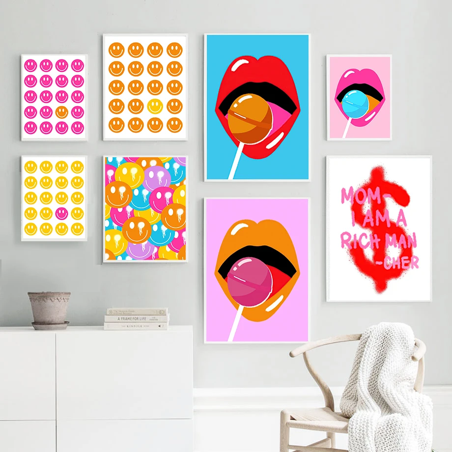 

Retro Dollar Balloon Smile Funky Pop Art Lips Wall Art Canvas Painting Posters And Prints Wall Pictures For Living Room Decor