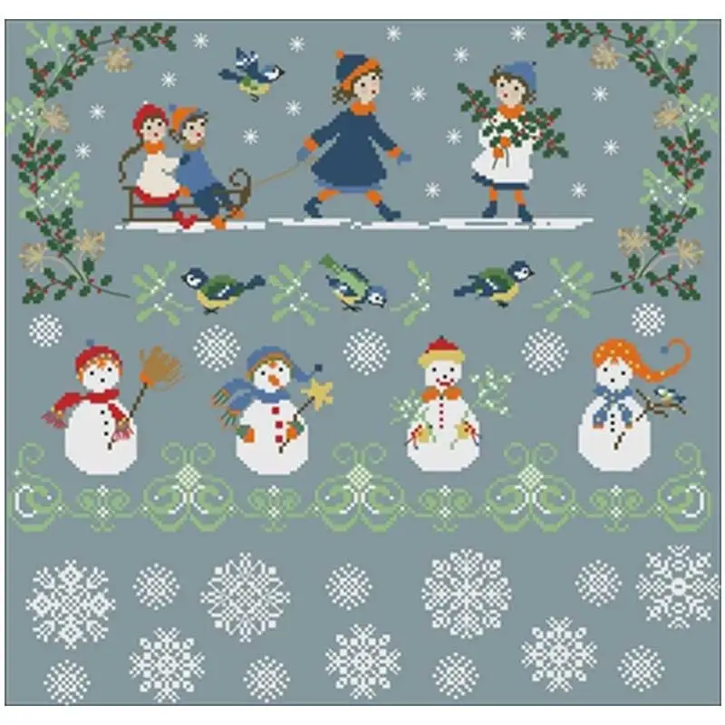 Girl pulling a sled patterns Counted Cross Stitch 11CT 14CT DIY wholesale Chinese Cross Stitch Kits Embroidery Needlework Sets