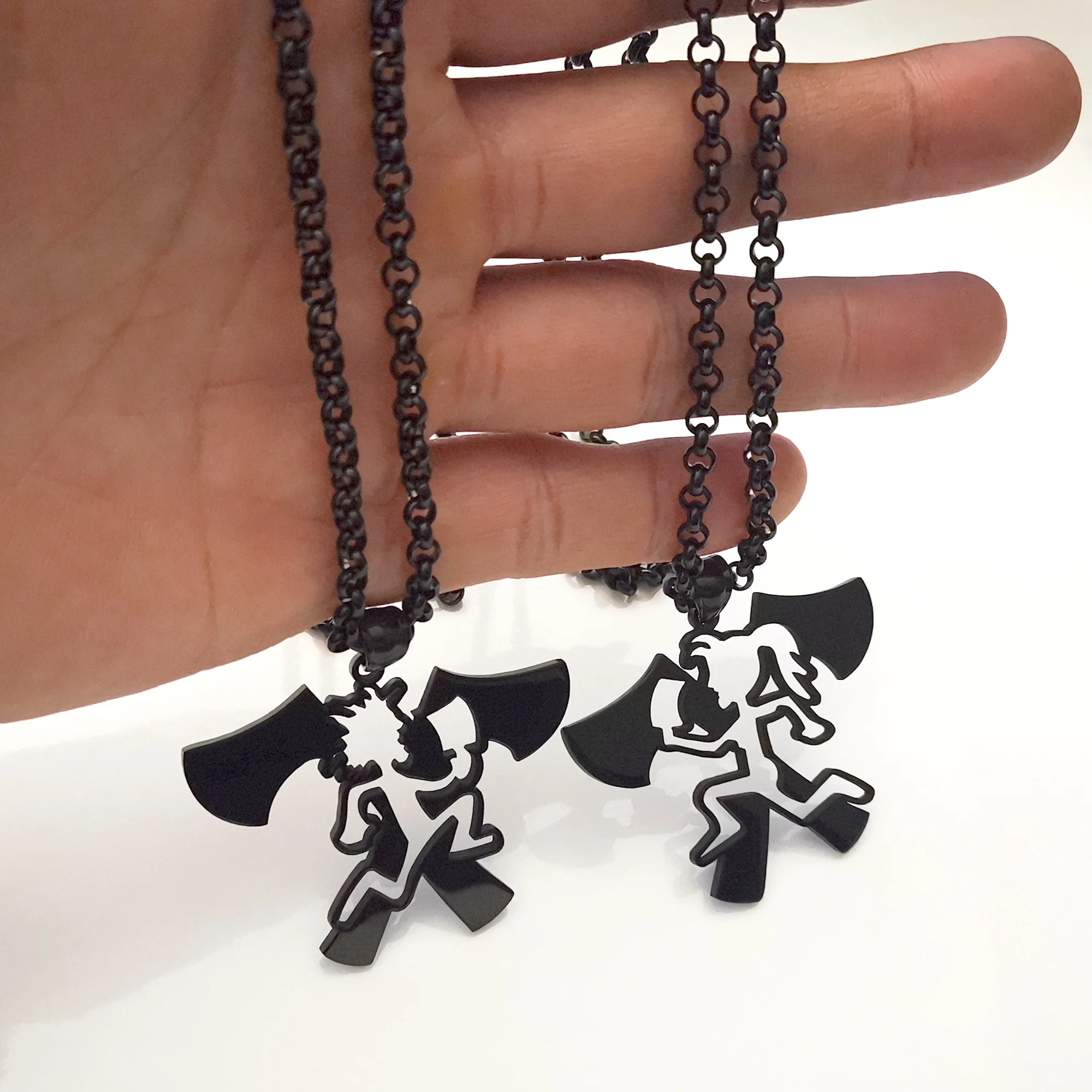 Pair (2pcs) Stainless Steel Hatchetman Women Necklace Pendant BLACK juggalette ICP  2