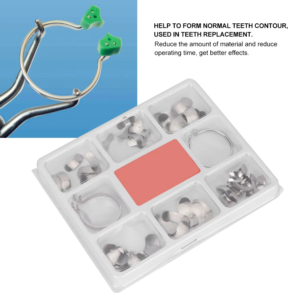 1 Box Dental Metal Sectional Mold Teeth Filling Full Kit Teeth Replacement Accessories Box Metal Matrices Plier Matrix Material