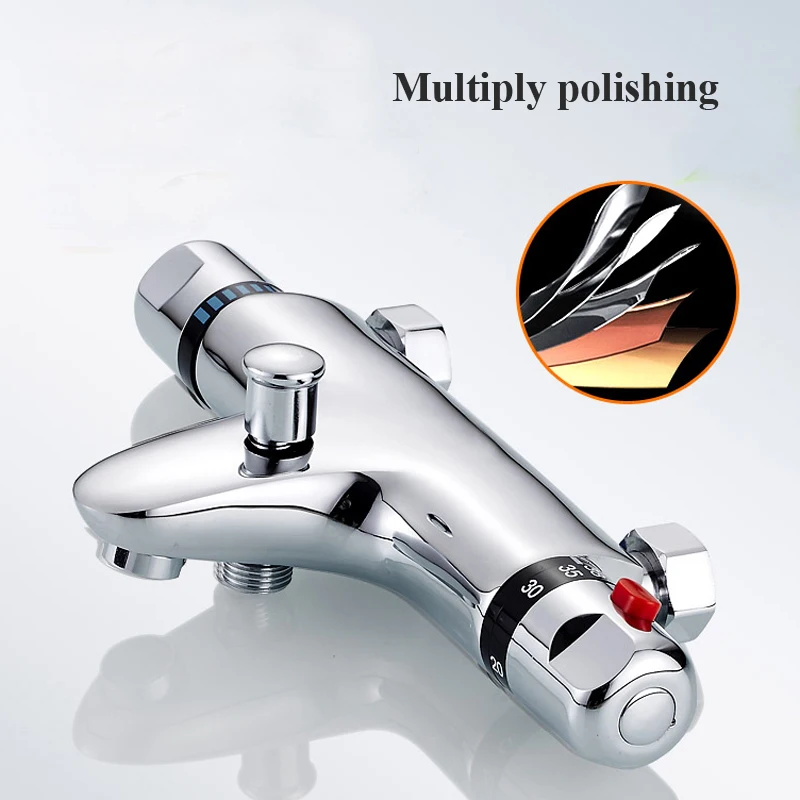 Reversed Inlets Thermostatic Bath Shower Faucet Wall Bathtub Mixer Thermostatic Shower Faucet with Right for Hot Water