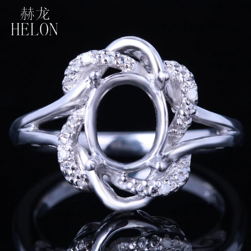 

HELON 7X9MM Oval Cut Solid 14k White Gold Pave Natural Diamond Semi Mount Engagement Wedding Ring Setting Women Fine Jewelry